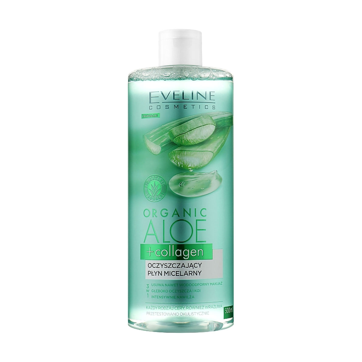 Очищувальна міцелярна вода Eveline Cosmetics Organic Aloe + Collagen, 500 мл